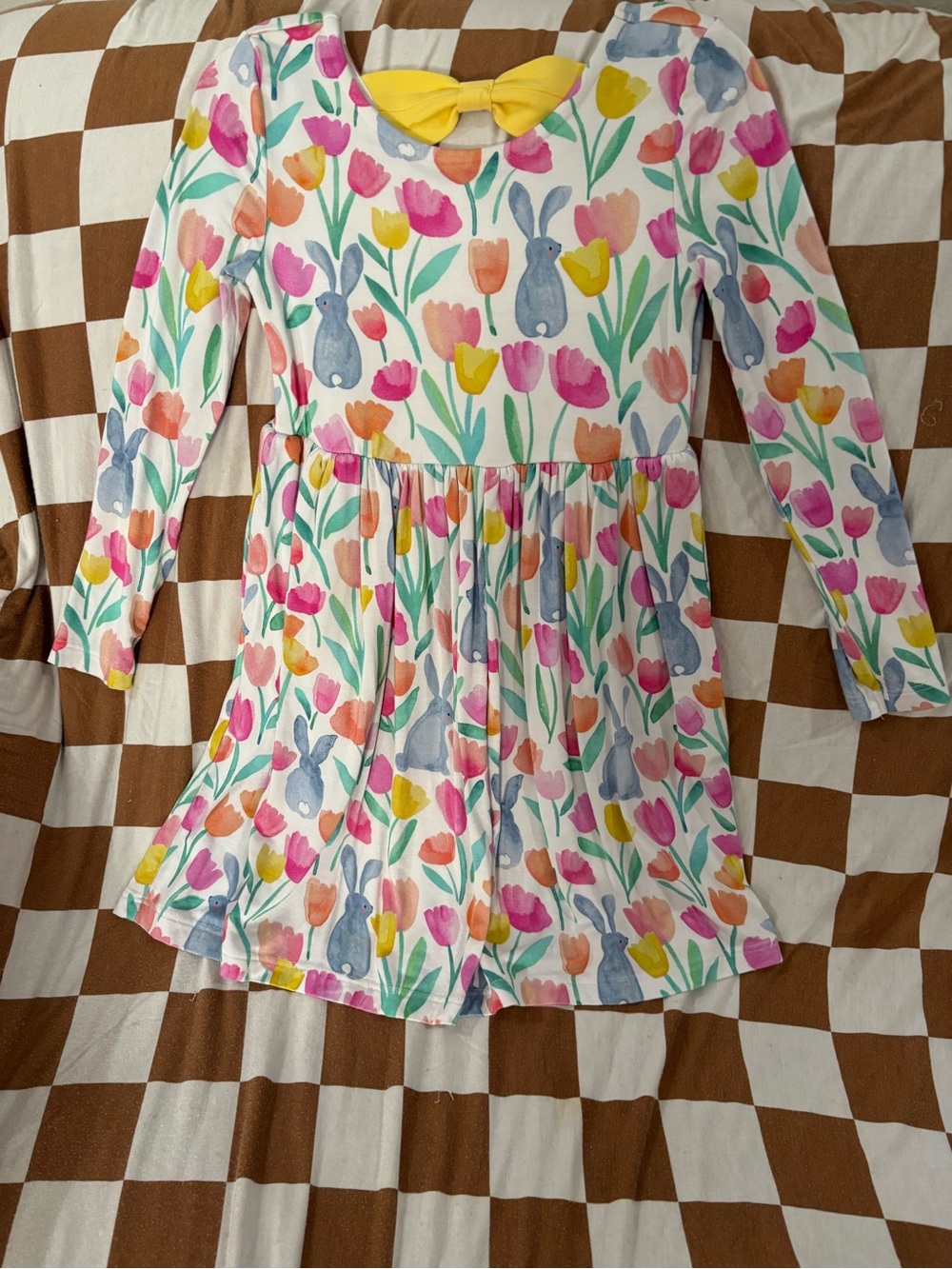 Little Sleepies White Floral & Bunny Long-Sleeve Dress